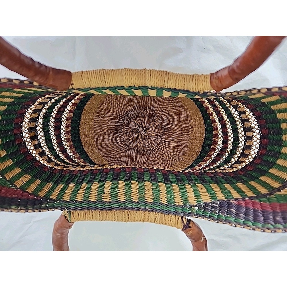 Hand-Woven Artisian Straw & Leather Tote Multicolor U Shopper Market Beach Boho - Picture 8 of 10
